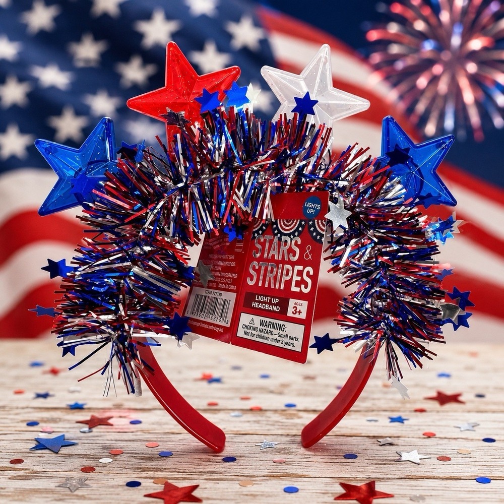 Stars & Stripes Light Up Patriotic Headband‎ Red White Blue 4th of July NWT
